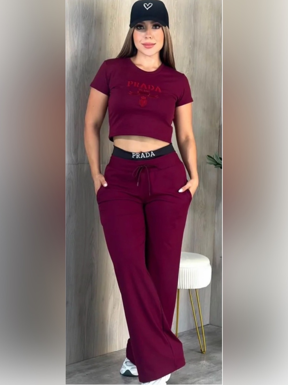 Deep Burgundy Track Joggers with Matching Crop Top size S